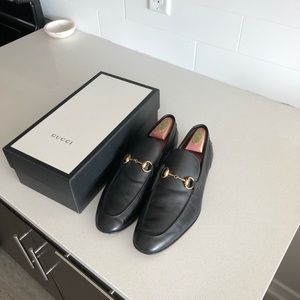 Gucci Jordaan Leather Loafers; Gold Buckles